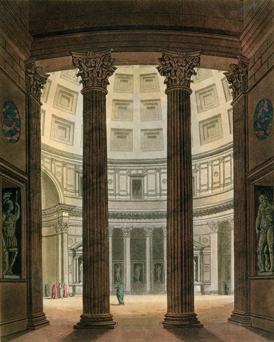 Interior of the Pantheon, Rome, from Le Costume Ancien et Moderne by Jules Ferrario, engraved by G. Castellini, published c.1820s-30s by Fumagalli